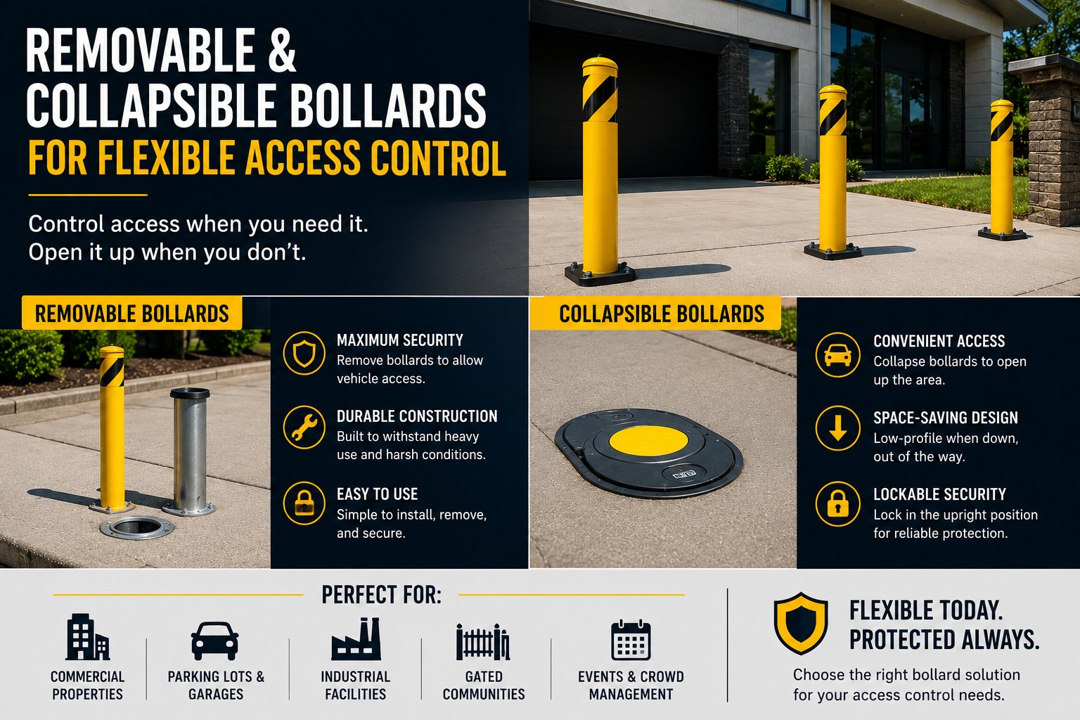 Removable and Collapsible Bollards for Flexible Access Control