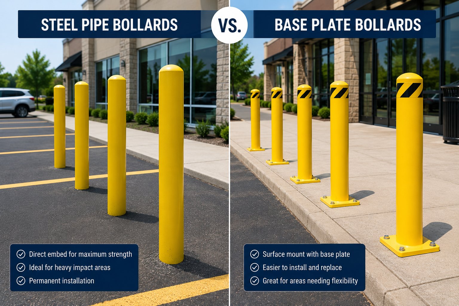 Steel Pipe Bollards vs Base Plate Bollards: Which Option Fits Your Project?